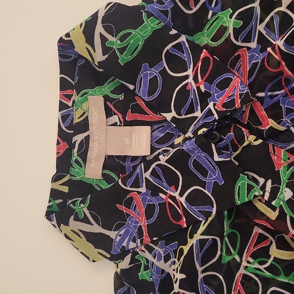 NWOT Banana Republic Multicolor Glasses Print Sheer Blouse, Size M - Picture 4 of 5